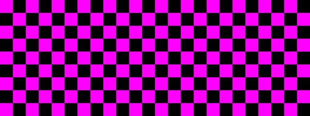 Checkerboard banner. Black and Magenta colors of checkerboard. Small squares, small cells. Chessboard, checkerboard texture. Squares pattern. Background.