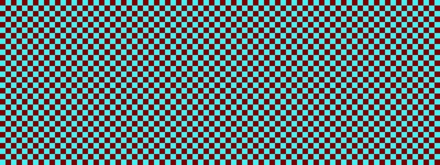 Checkerboard banner. Cyan and Maroon colors of checkerboard. Small squares, small cells. Chessboard, checkerboard texture. Squares pattern. Background.