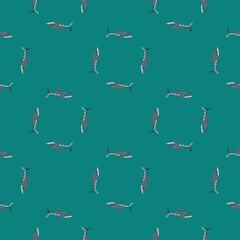 Obraz premium Whale shark seamless pattern in scandinavian style. Marine animals background. Vector illustration for children funny textile.