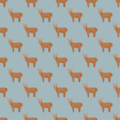 Seamless pattern of goat. Domestic animals on colorful background. Vector illustration for textile.