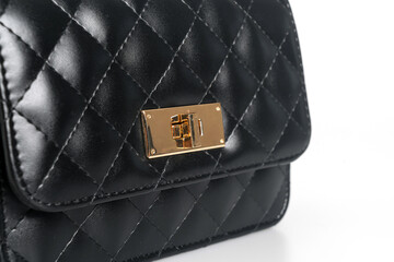 beautiful leather fashion bag on white background