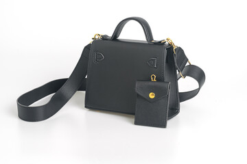 beautiful leather fashion bag on white background