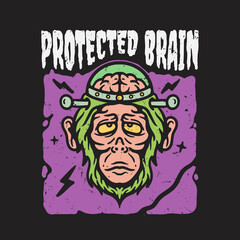 Plakat illustration of chimpanzee with brain protected in glass jar