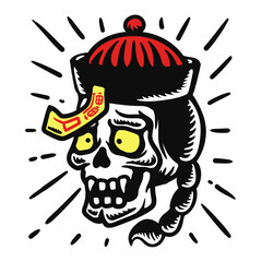 chinese hopping vampire ghost head illustration in vintage style