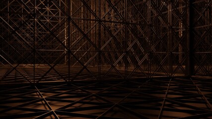 Abstract metal steel shape  with lighting in dark scene 3D rendering wallpaper backgrounds