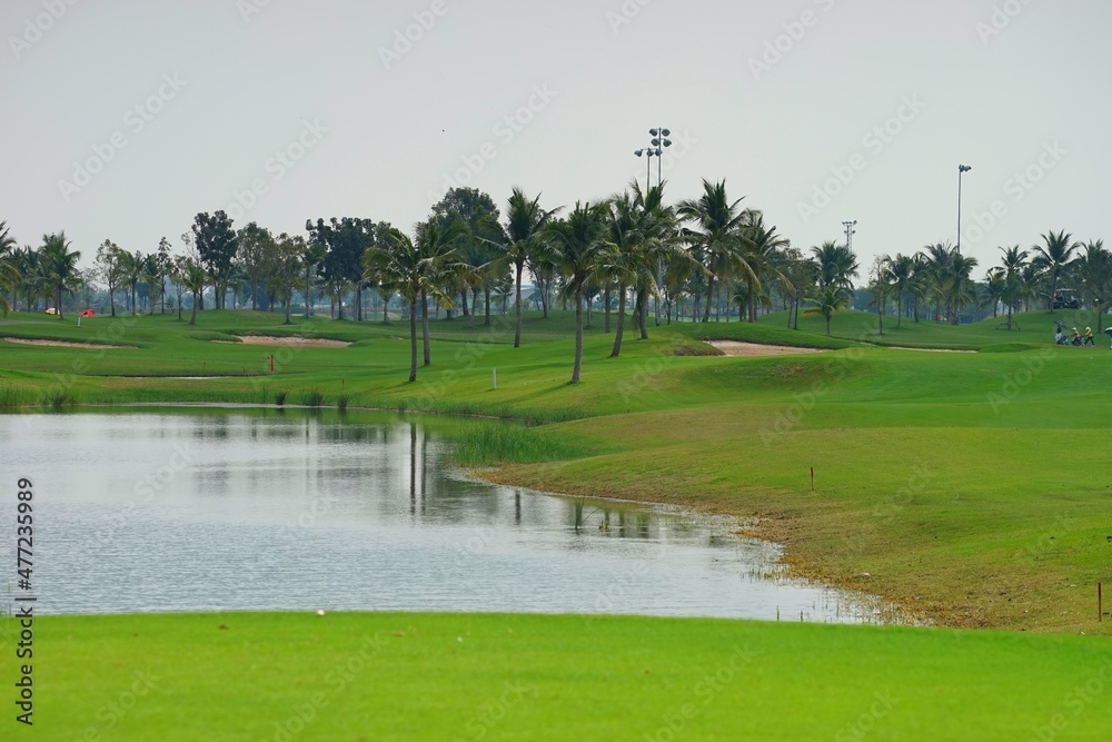 Poster golf course in the morning