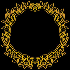 Gold floral frame background. Hand drawing illustration.