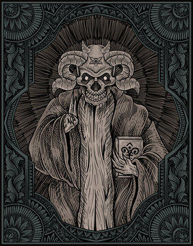 illustration demon with engraving frame