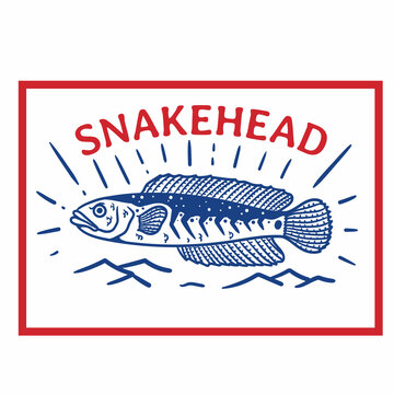 vintage style red blue snakehead fish logo