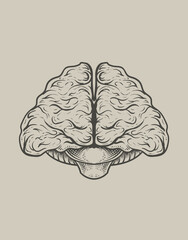 illustration antique brain with engraving style
