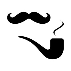 smoking pipe icon with smoke and mustache for web and mobile isolated