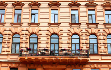 Facade of classical building of rosa color