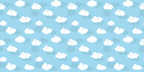 Handwriting clouds background. Seamless pattern. Vector. 手書きの雲パターン