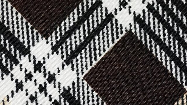 Woven White And Black Plaid Pattern Fabric. - Closeup Shot, Macro