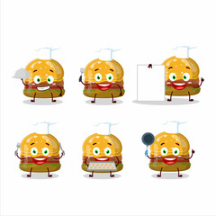 Cartoon character of hamburger gummy candy with various chef emoticons