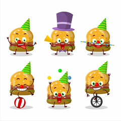 Cartoon character of hamburger gummy candy with various circus shows