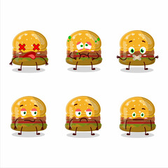 Hamburger gummy candy cartoon character with nope expression