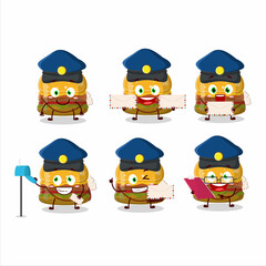 A picture of cheerful hamburger gummy candy postman cartoon design concept