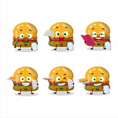 happy hamburger gummy candy waiter cartoon character holding a plate