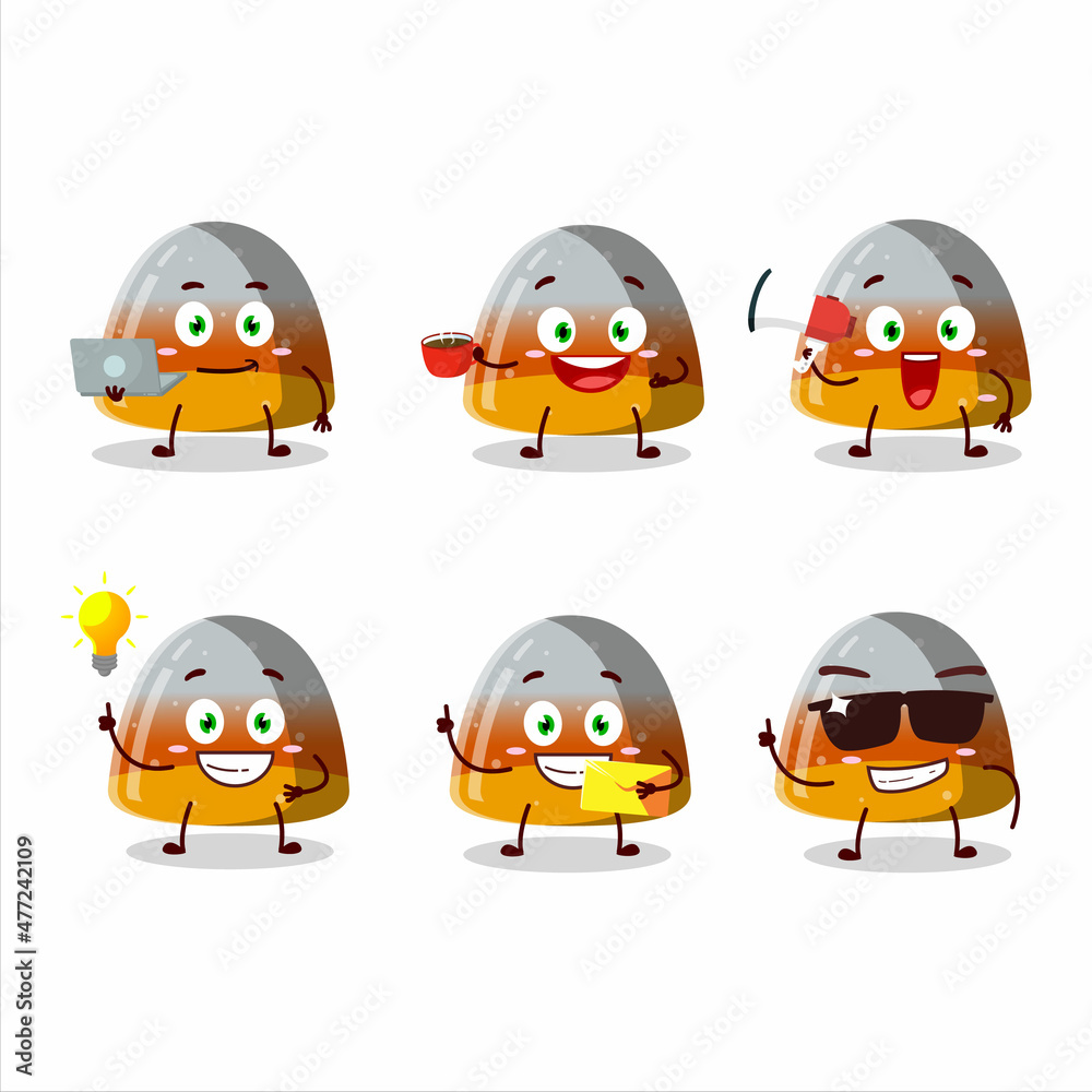 Wall mural gummy corn cartoon character with various types of business emoticons