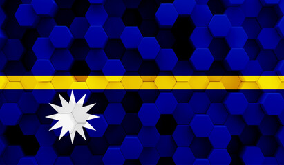 Nauru flag on 3D hexagonal texture. 3D image