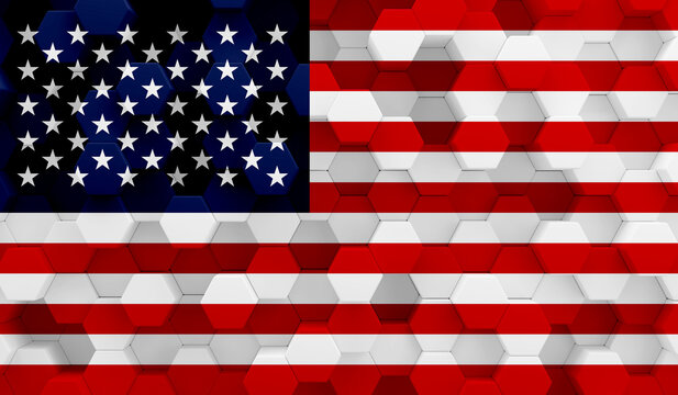 USA flag on 3D hexagonal texture. 3D image