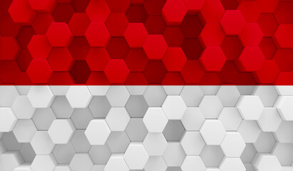 Monaco flag on 3D hexagonal texture. 3D image