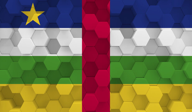 Central African Republic flag on 3D hexagonal texture. 3D image
