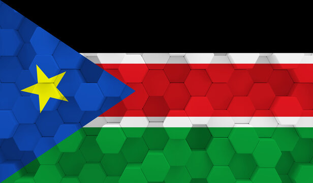 Southern Sudan flag on 3D hexagonal texture. 3D image
