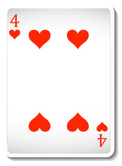 Four of Hearts Playing Card Isolated