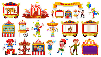 Set of circus characters and amusement park elements © blueringmedia