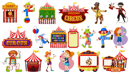 Set of circus characters and amusement park elements © blueringmedia