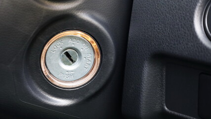 vehicle ignition switch. Closeup and focus on the subject.