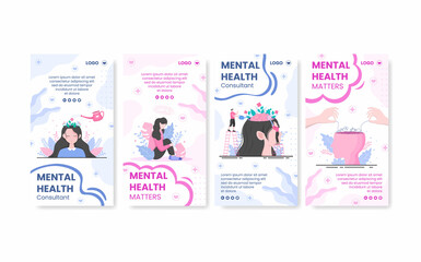 Fototapeta na wymiar Mental Health Care Stories Template Flat Design Illustration Editable of Square Background for Social media, Greeting Card and Web