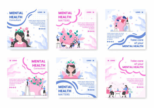 Mental Health Care Post Template Flat Design Illustration Editable of Square Background for Social media, Greeting Card and Web