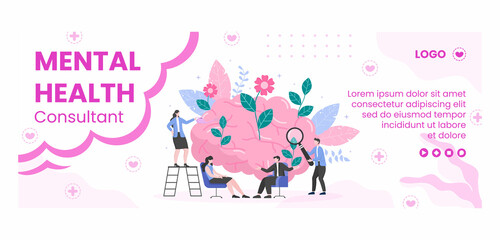 Mental Health Care Cover Template Flat Design Illustration Editable of Square Background for Social media, Greeting Card and Web