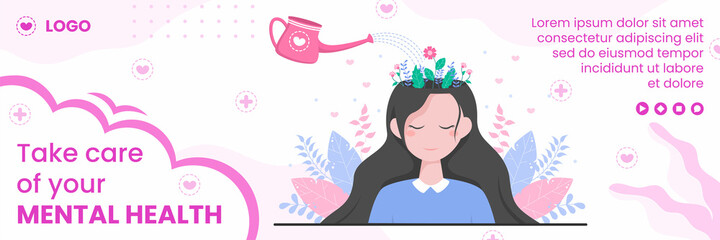 Mental Health Care Cover Template Flat Design Illustration Editable of Square Background for Social media, Greeting Card and Web