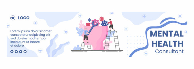 Mental Health Care Banner Template Flat Design Illustration Editable of Square Background for Social media, Greeting Card and Web