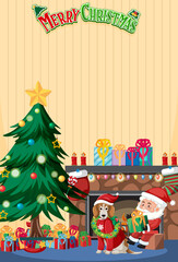 Merry Christmas poster template with Santa and cute dog
