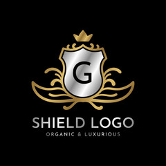 letter G shield gold and silver luxury vector logo design