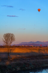 渡良瀬遊水地　バルーンと雪山