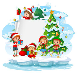 Empty banner with children in Christmas theme
