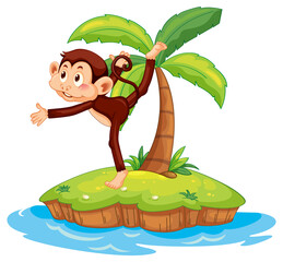 Yoga monkey cartoon character on isolated island