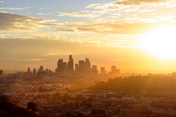 Downtown Los Angeles  skyline at sunset