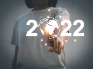 business goals and goals concept new year coming up year 2022 New ideas open up a new world that is going to happen in the future in 2022.