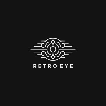 Eye vector logo. Line art style. Creative camera shutter vision logotype. Photo video control sign. Vision Logo concept idea.