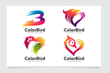 Set of colorful bird logo template