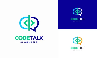 Fotobehang Code Talk logo designs concept vector, Code Programmer Forum logo template © Lucky Creative's