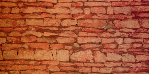 old red brick wall texture closeup brown stone beige blocks wall relief template Background