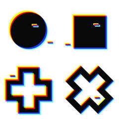 Obraz premium Glitch distorted geometric shape . Blurred various shapes .Minimal art design . Noise destroyed logo . Trendy defect error shapes . Glitched frame .Broken effect .vector 
